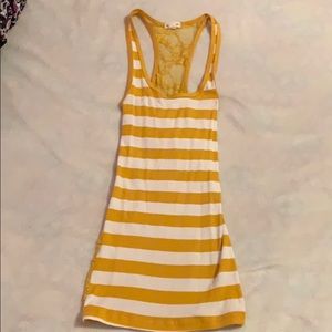 Yellow and White Striped Tank top with lace back